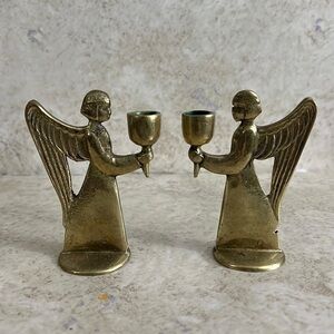 Vintage Brass Candlestick Holders Angels small